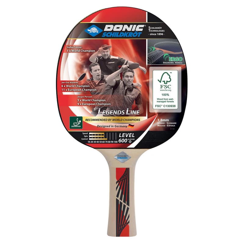 راکت پینگ‌پنگ Donic Schildkröt مدل Legends 600 FSC | دسته ارگونومیک ERGO با اسفنج ۱.۸ میلی‌متری — تصویر ۲