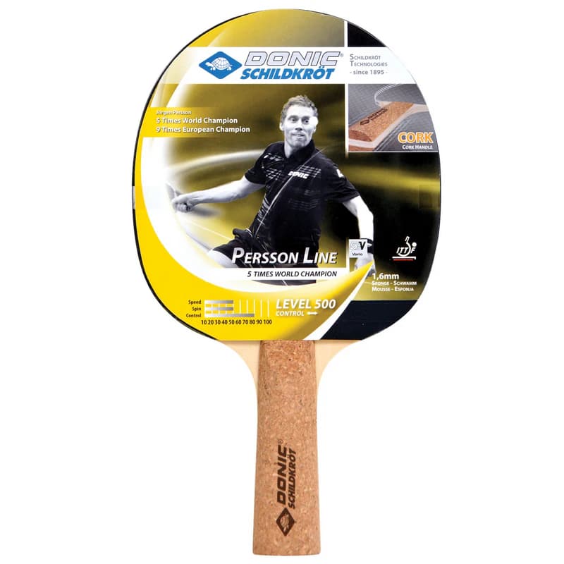 راکت پینگپنگ Donic Schildkröt مدل Persson 500 | دارای دسته پنبهچوبی (Cork) و رویه ITTF