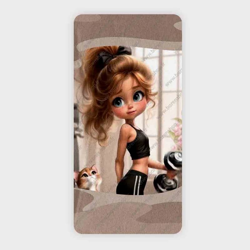 حوله باشگاهی طرح Fit Doll & Cat | مدل دخترانه فانتزی با گربه بامزه 120×60 — تصویر ۲