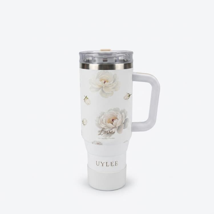 تراول ماگ 1200 میل گلدار سفید UYLEE