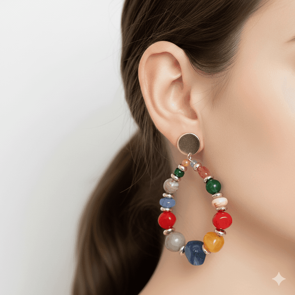 گوشواره آویز مهره‌ای رنگارنگ