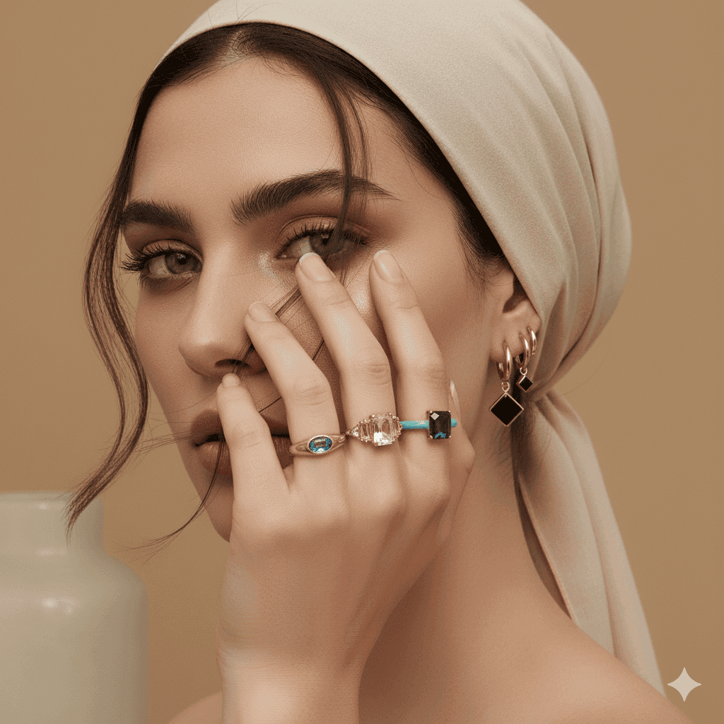 ست سه عددی انگشتر زنانه – طرح فانتزی با نگین‌های رنگی سایز m