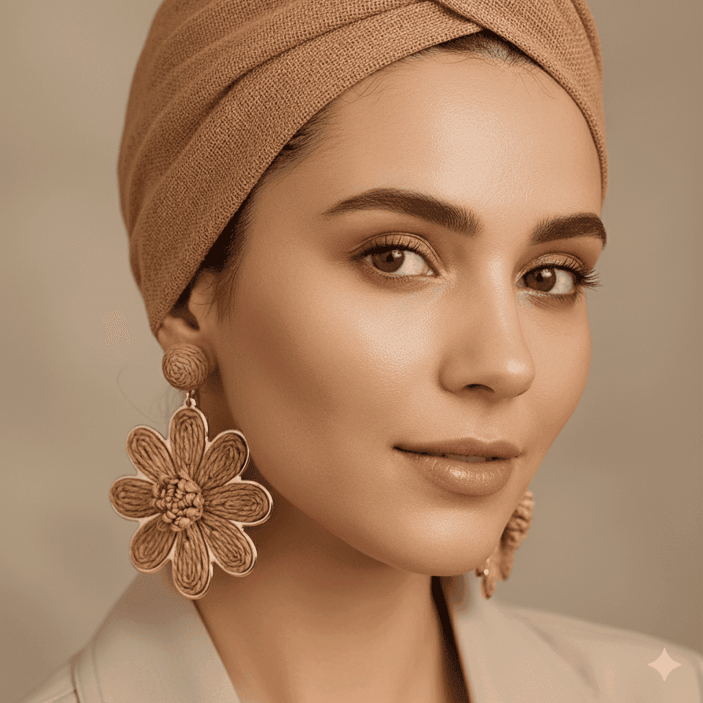 گوشواره آویز حصیری طرح گل زرمیس مدل Flora