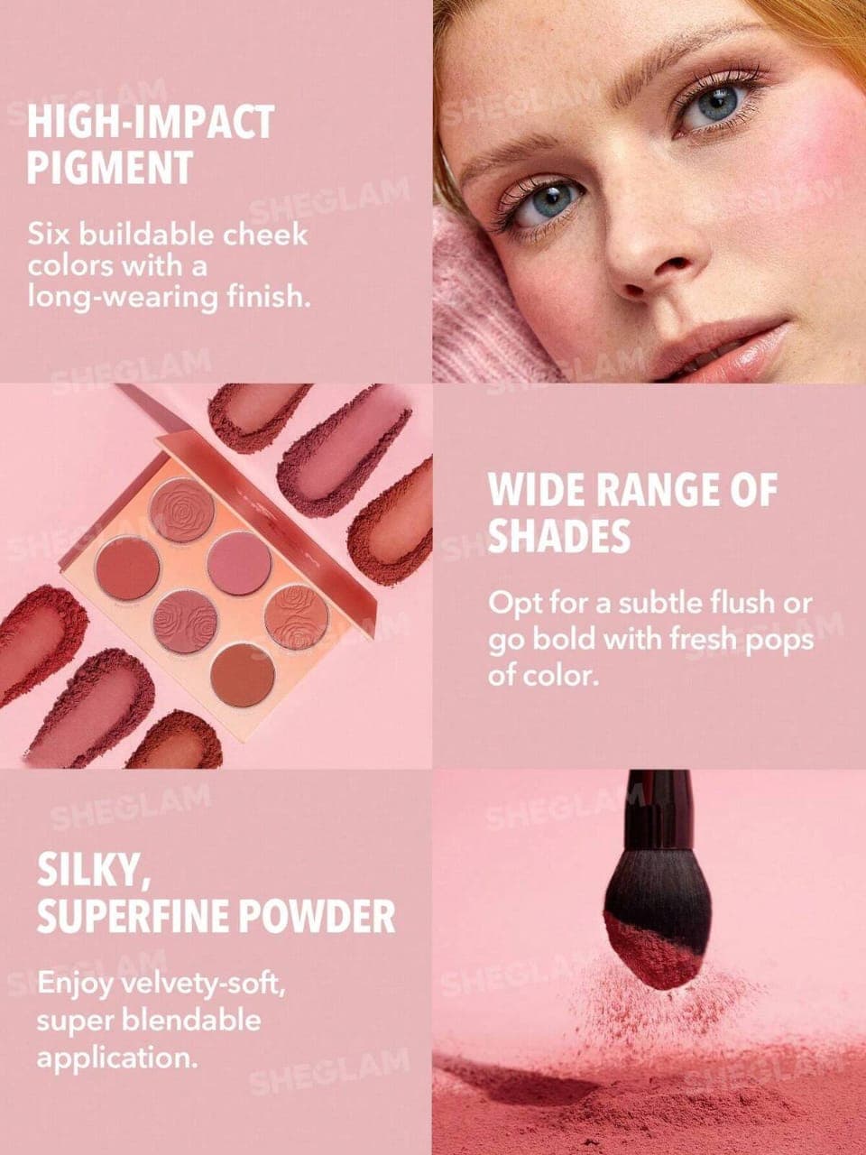 پالت رژگونه شیگلم ۶ رنگ فلورال فلش SHEGLAM Floral Flush Blush Palette — تصویر ۳