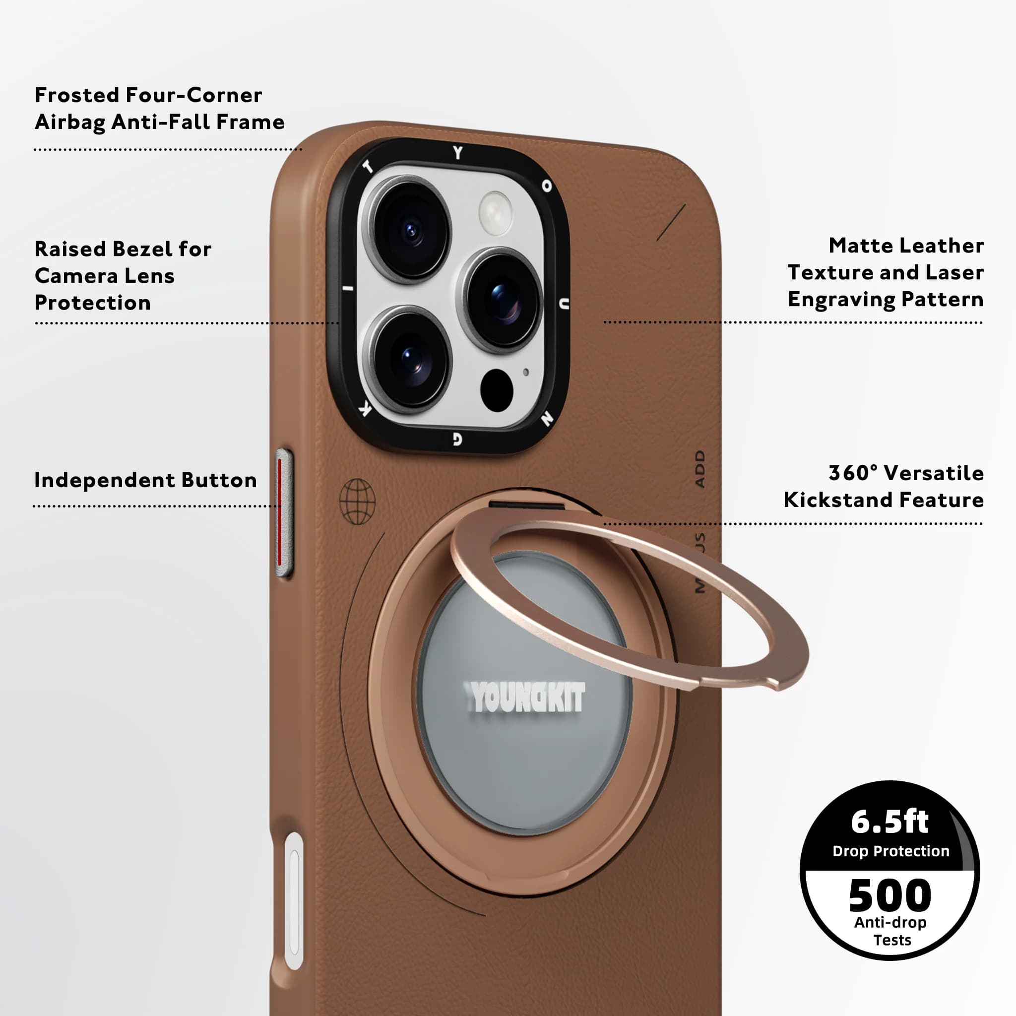 قاب آیفون از برند یانگ کیت / YoungKit مدل Leather 360° رنگ Brown — تصویر ۶
