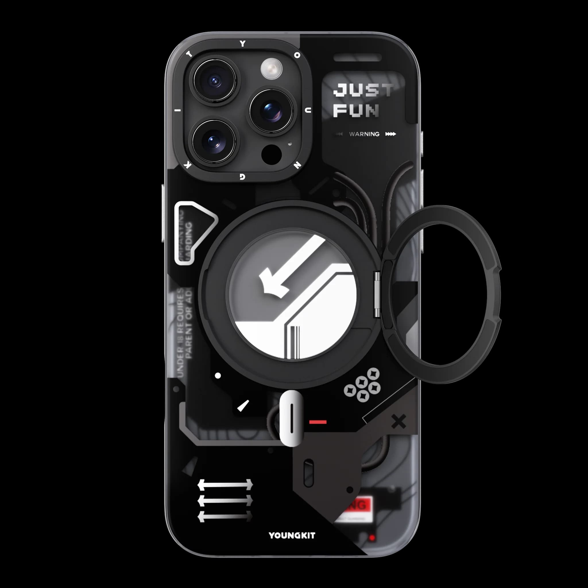 قاب آیفون از برند یانگ کیت / YoungKit مدل سایبرپانک استند دار / Cyberpunk 360° رنگ Black