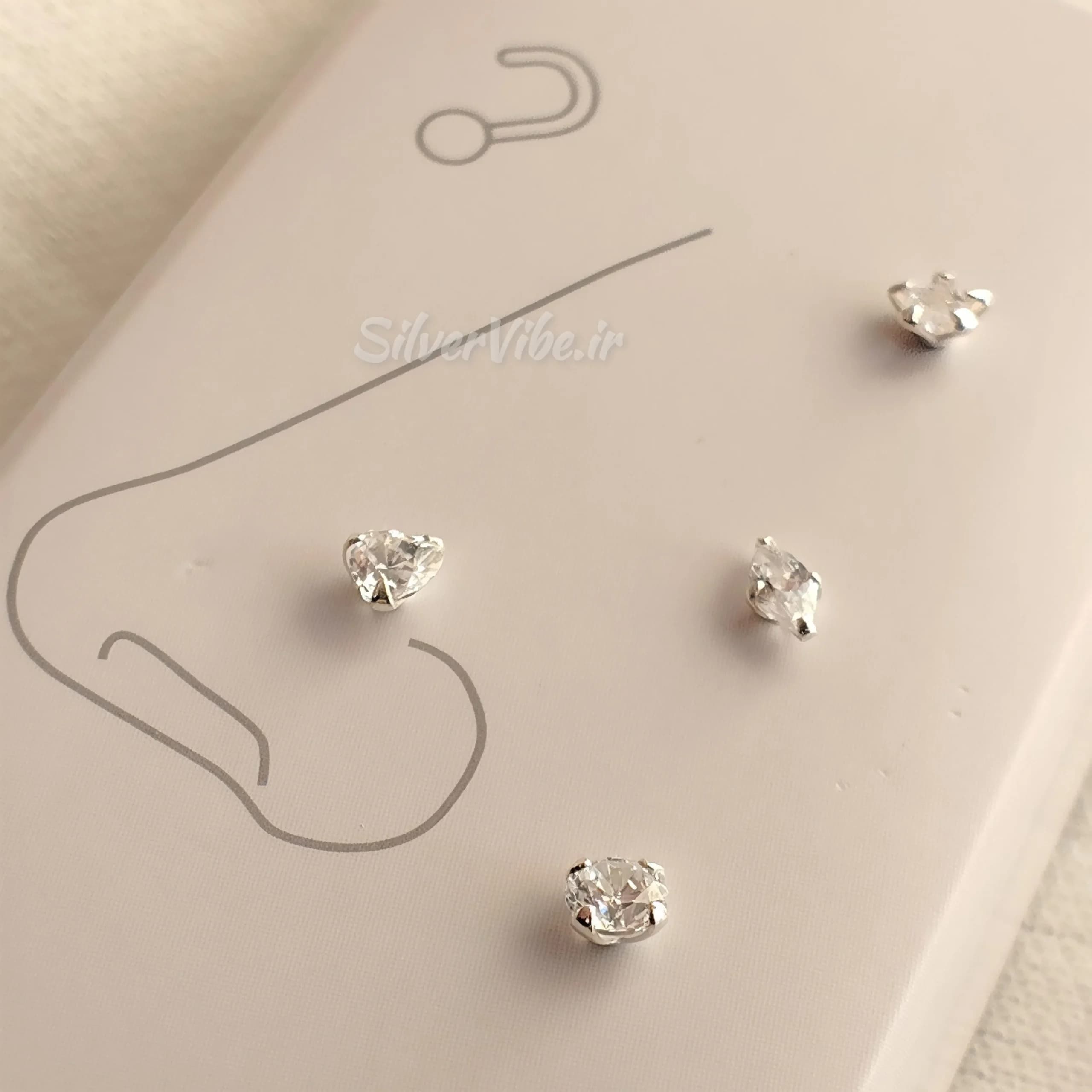 پیرسینگ بینی نقره | ست چهارتایی نگین دار | برند accessories