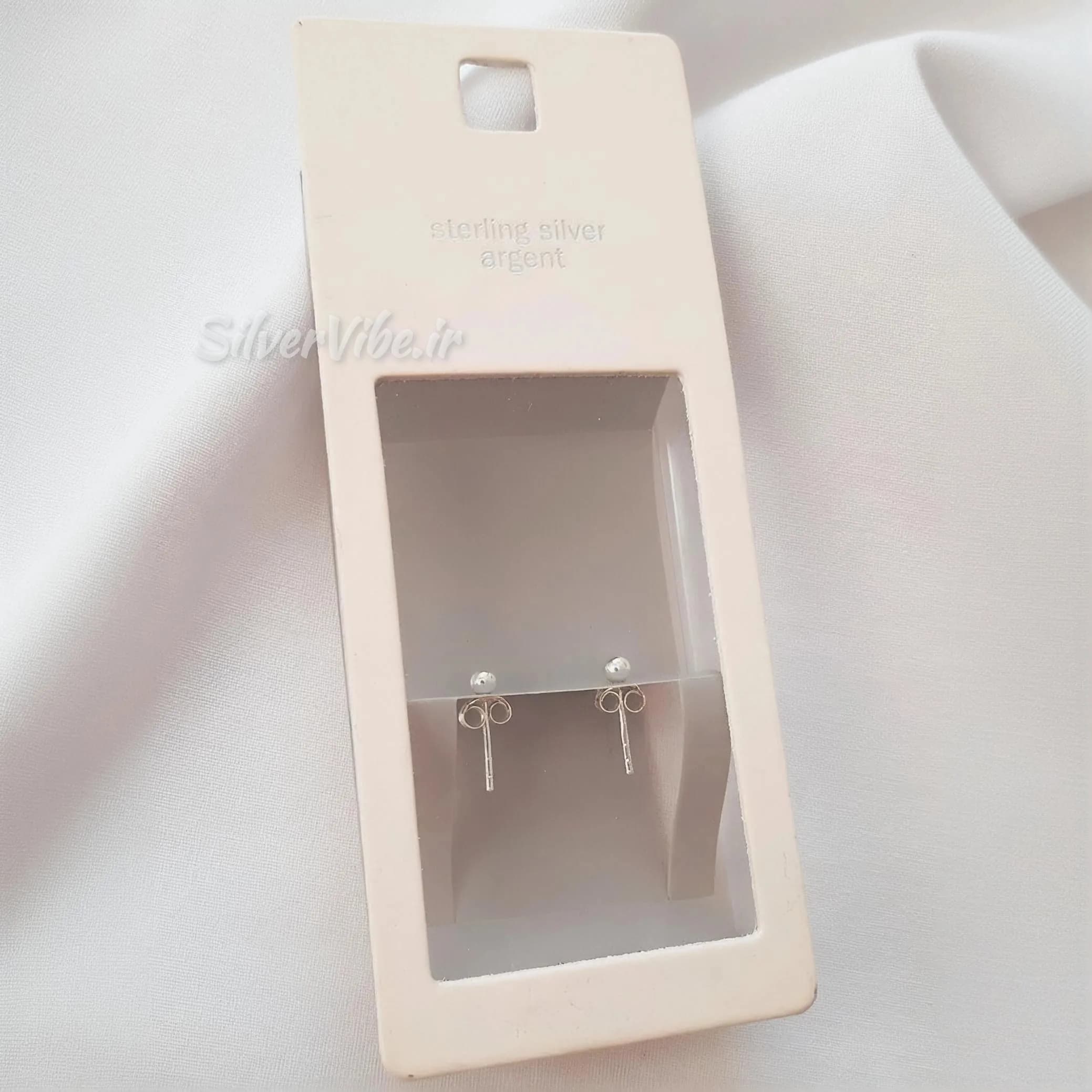 گوشواره نقره طرح گوی ساده براق – وارداتی — تصویر ۶
