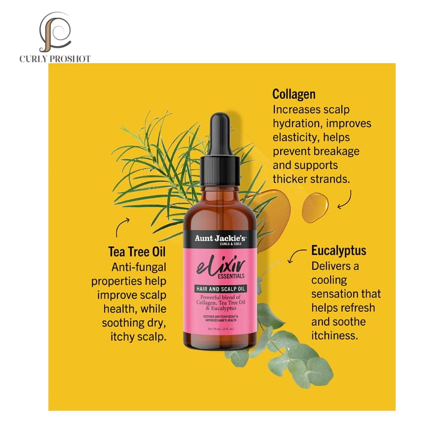 روغن الکسیر مو و کف سر ضد خارش و التهاب آنت جکیز Aunt Jackies Elixir Essentials Collagen & Tea Tree Hair & Scalp Oil 59ml — تصویر ۳