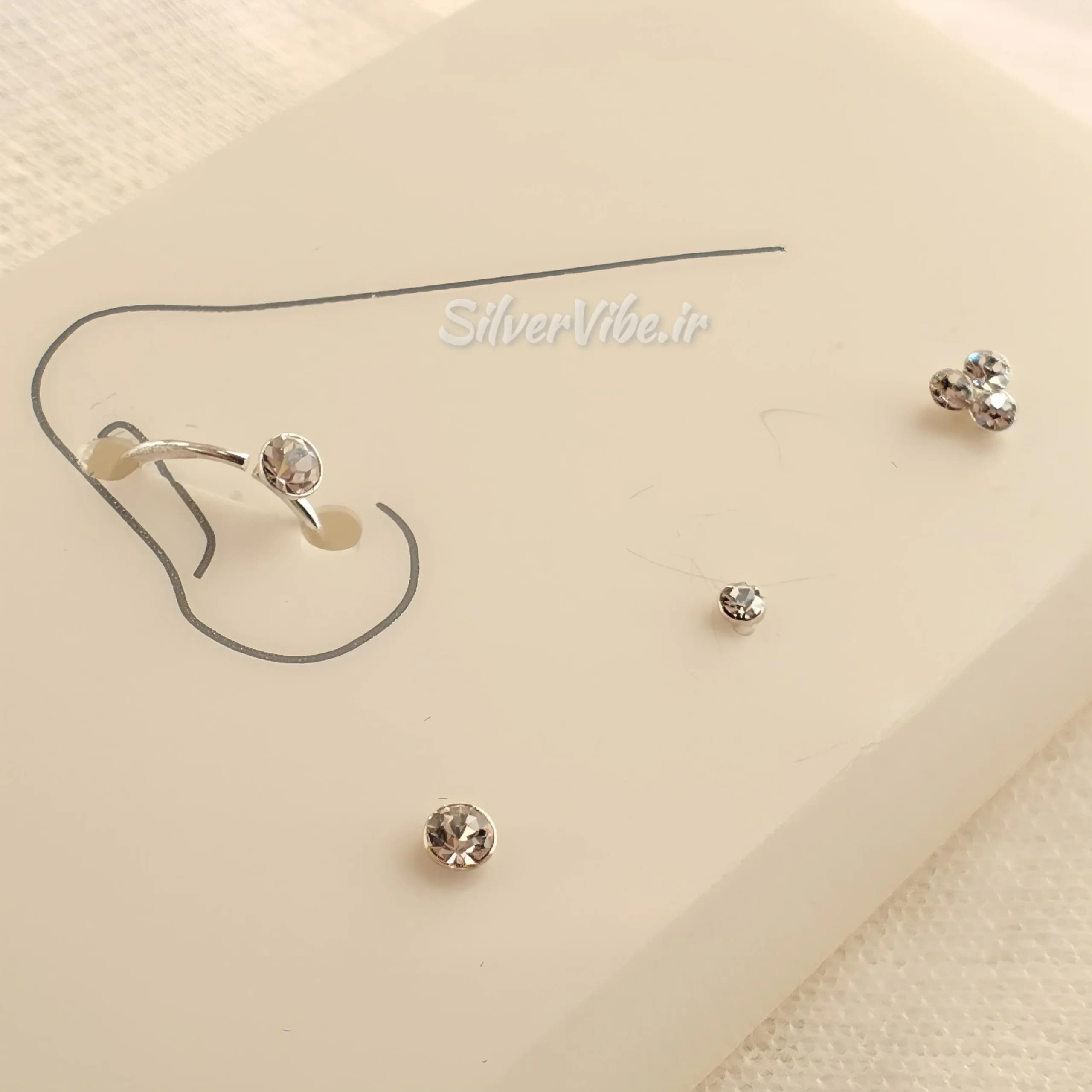 پیرسینگ بینی نقره | ست چهارتایی نگینی و حلقه ای | برند Iam