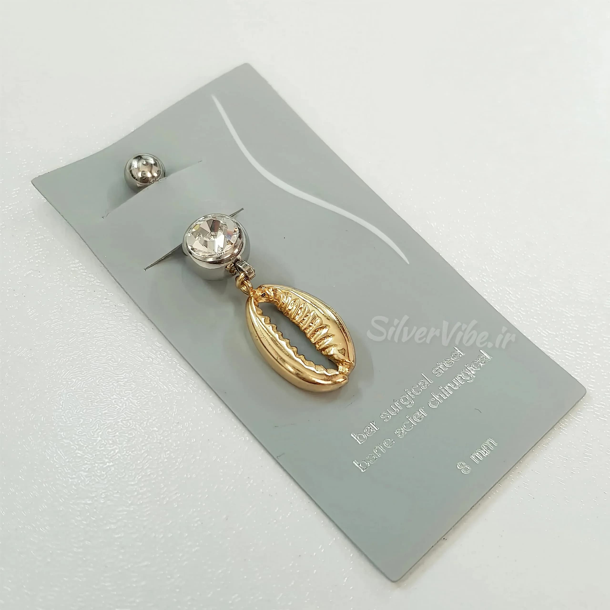 پیرسینگ ناف استیل | طرح صدف طلایی با آویز نگین دار | برند Accessories — تصویر ۵