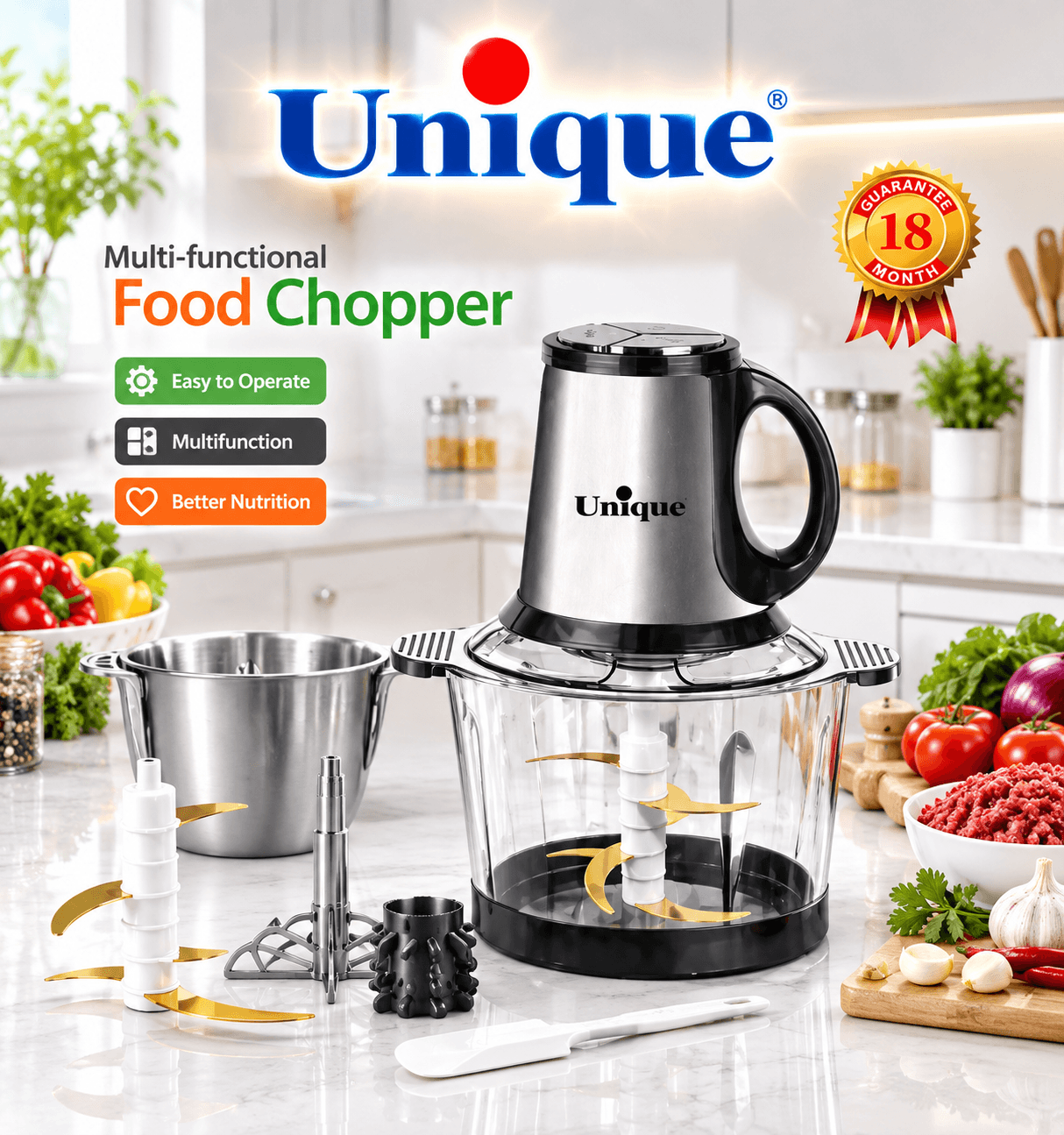 خردکن دوکاسه یونیک Unique مدل HENRY3S ظرفیت 3 لیتر توان 1500 وات