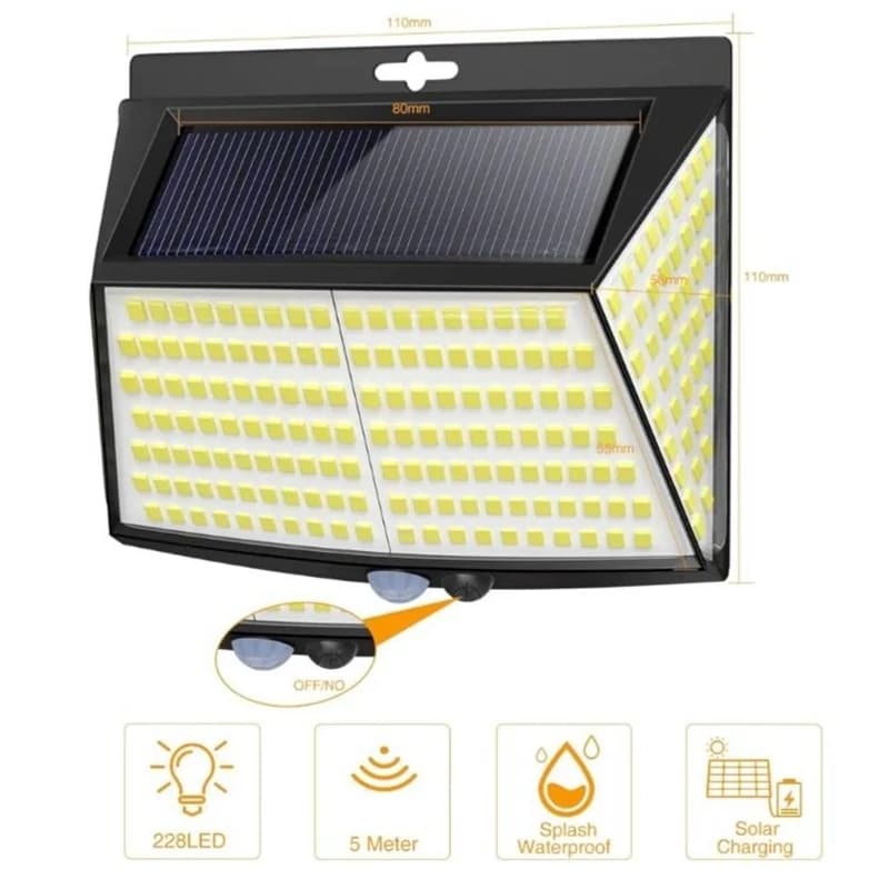 چراغ امنیتی خورشیدی 228 LED پک 4 عددی چراغ با روشنایی حیرت‌انگیز 270 درجه - bambigadget