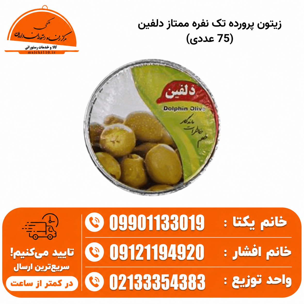 زیتون پرورده تک نفره ممتاز دلفین (75 عددی)