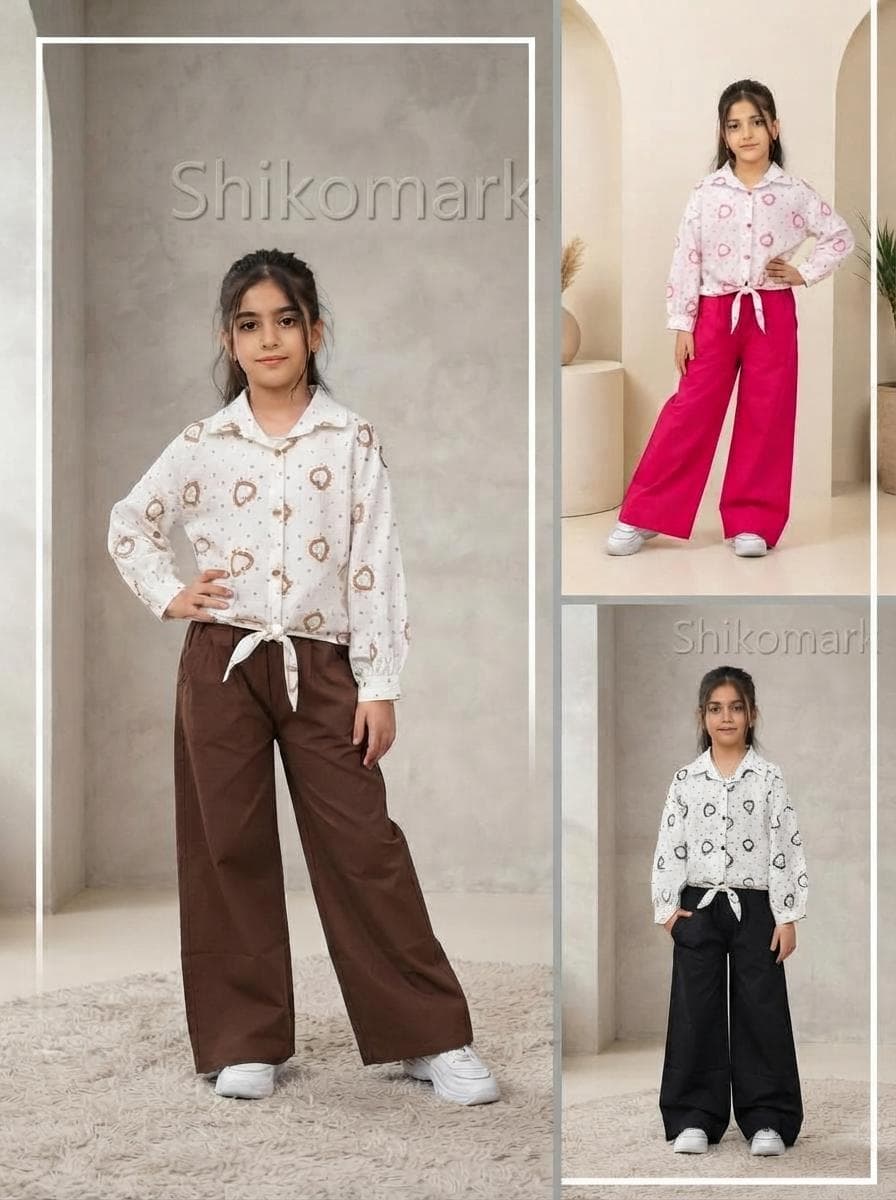 شومیز گره ای آستین بلند قلبی و شلوار سایز 55 تا 65 کد 5027