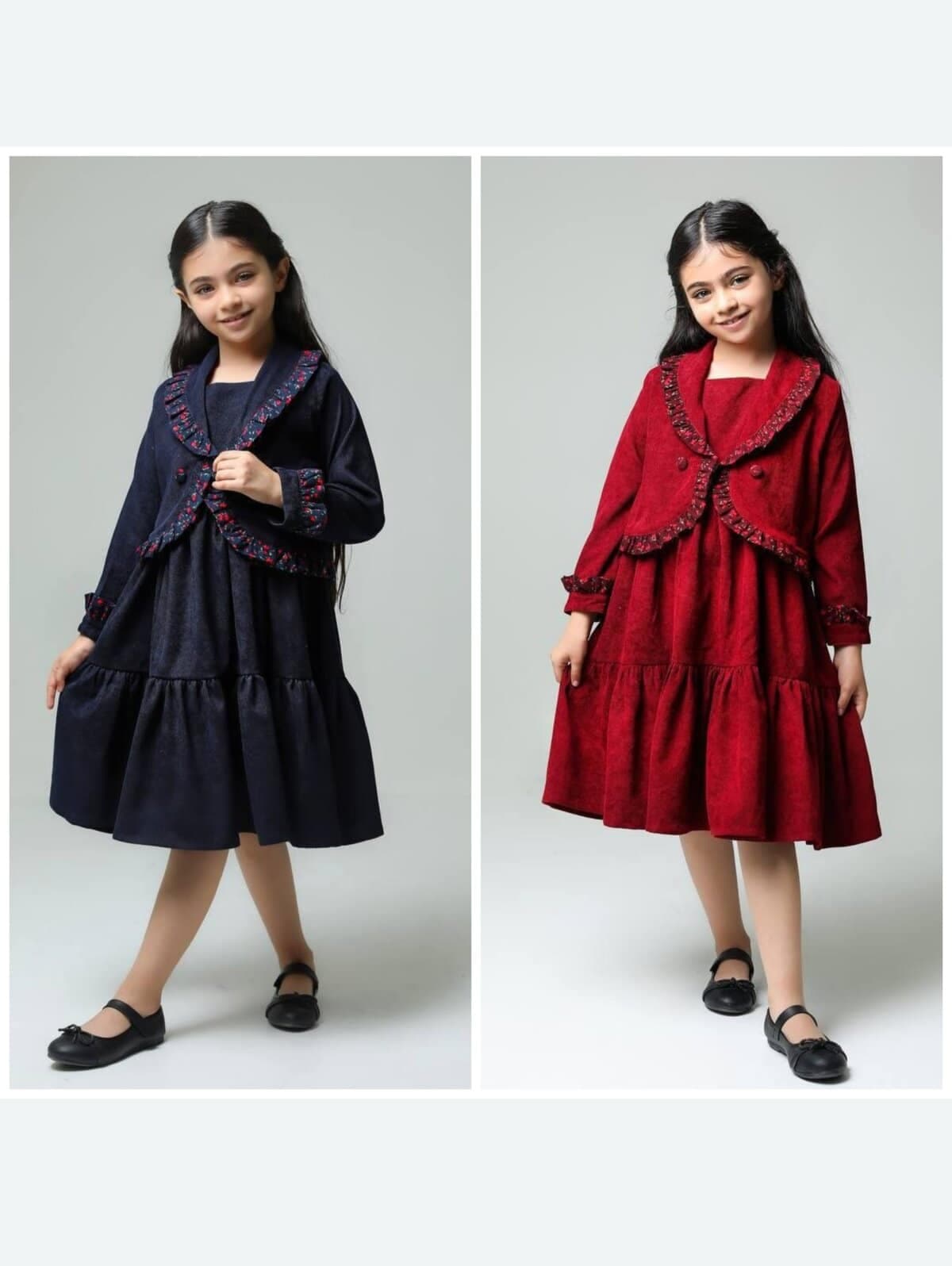 کت و سارافون دخترانه مخمل کبریتی برای 7 تا 13 سال کد 7002