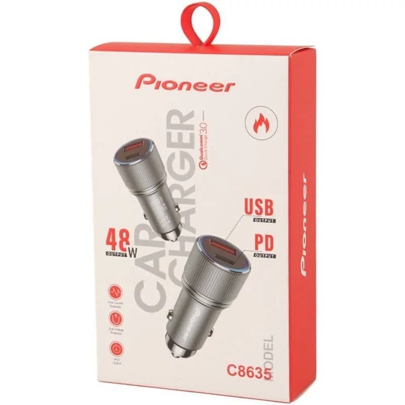 فندکی پایونیر مدل C8635 بدنه فلزی دو پورت سوپر فست 48W