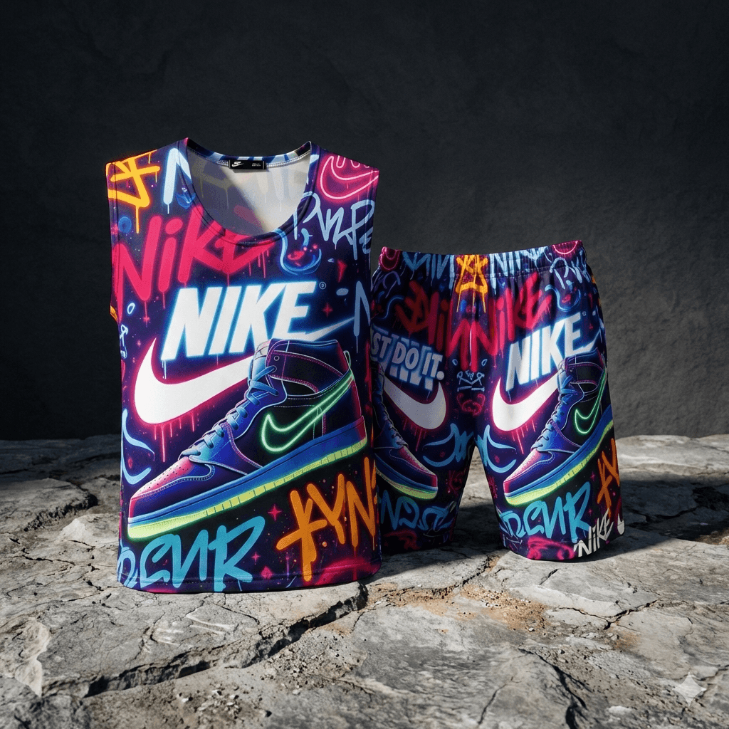 ست تاپ و شلوارک مردانه و زنانه تمام چاپی NIKE