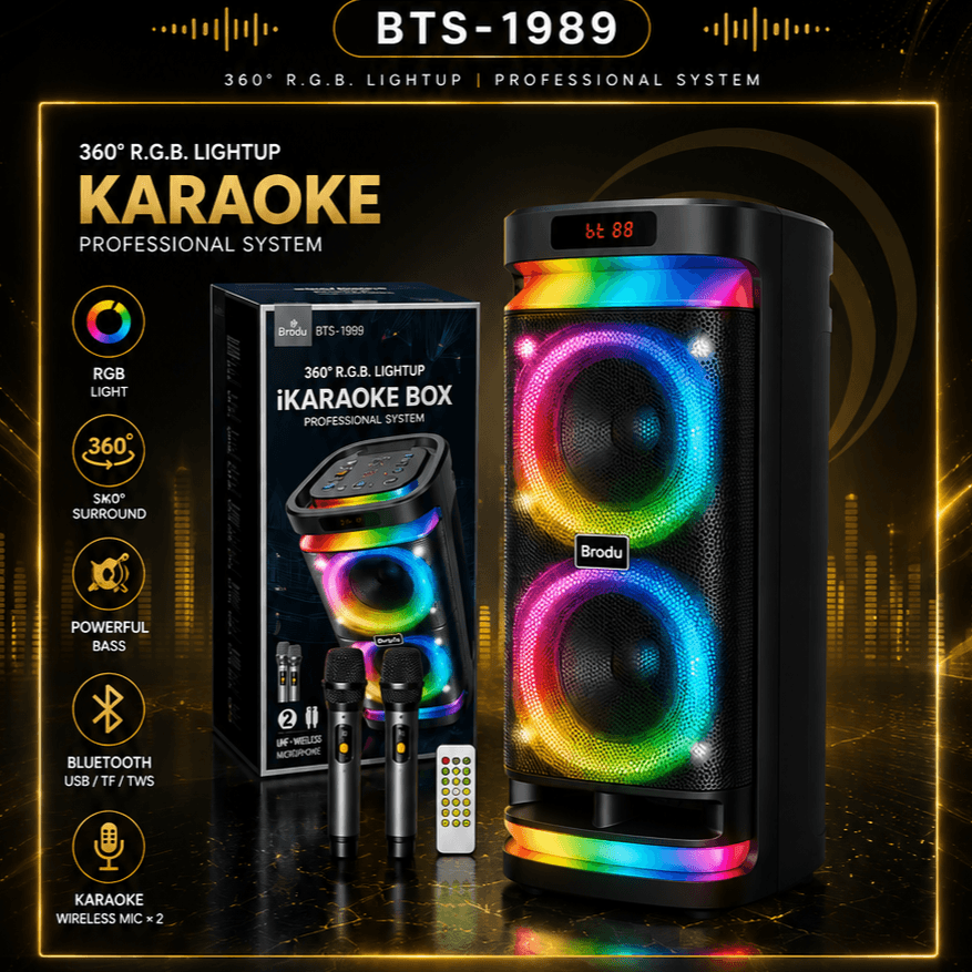 اسپیکر پرتابل مدل BTS-1989 رقص نور دار به همراه کنترل و دو میکروفن وایرلس