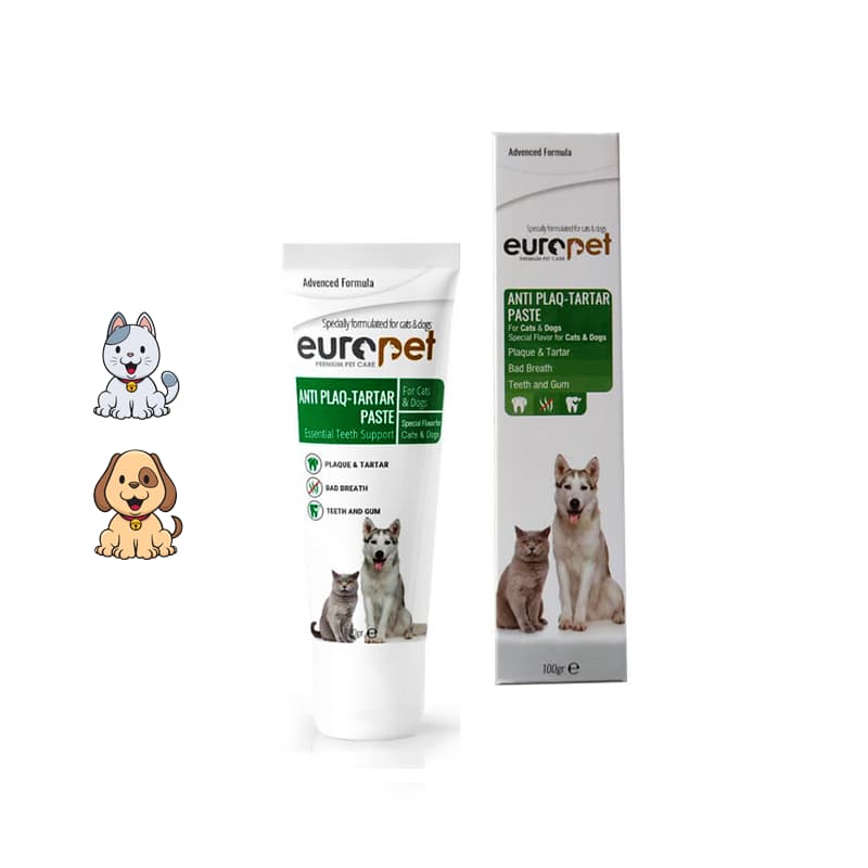 خمیر خوراکی ضد پلاک دندان سگ و گربه یوروپت 100 گرم – اورجینال Europet ANTI PLAQ-TARTAR PASTE 100g