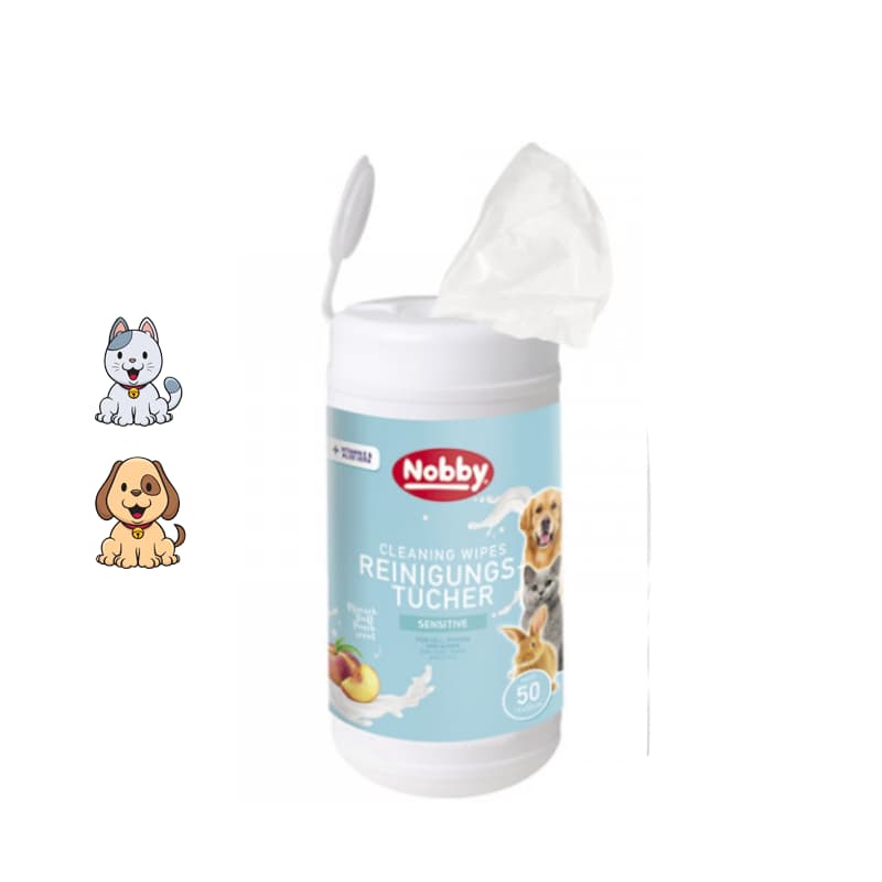 دستمال مرطوب، مخصوص حیوانات خانگی، با رایحه هلو، 50 عددی، نوبی Nobby, Cleaning Wipes For Pet, Peach flavor, 50pcs