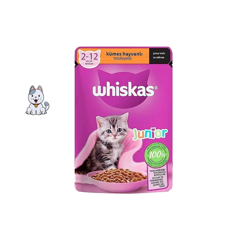 پوچ بچه گربه ویسکاس طعم گوشت پرندگان 85 گرم Whiskas Junior