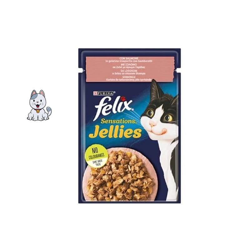 پوچ گربه فلیکس طعم ماهی سالمون و میگو 85 گرم Felix Sensations Jellies