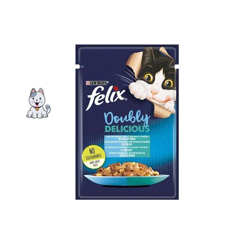 پوچ گربه فلیکس طعم ماهی سالمون و ساردین 85 گرم Felix Doubly Delicious