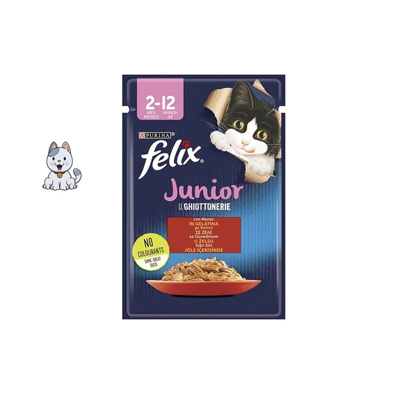 پوچ بچه گربه فلیکس طعم گوشت گاو 85 گرم Felix Junior