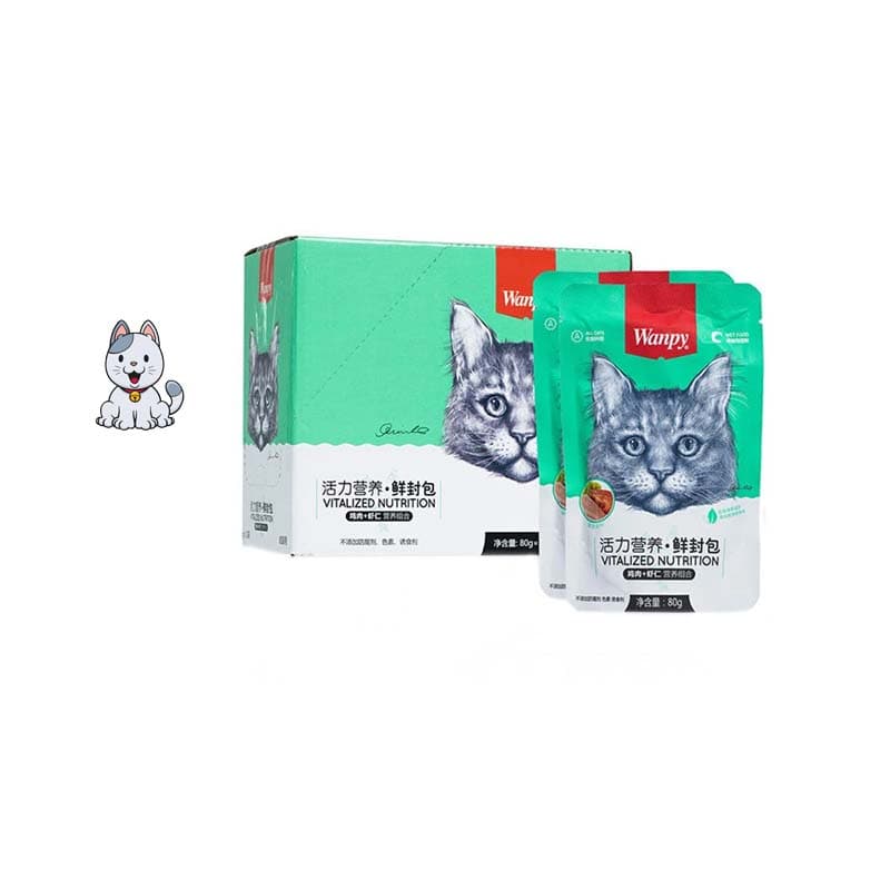 پوچ گربه ونپی طعم مرغ و میگو 80 گرم Wanpy