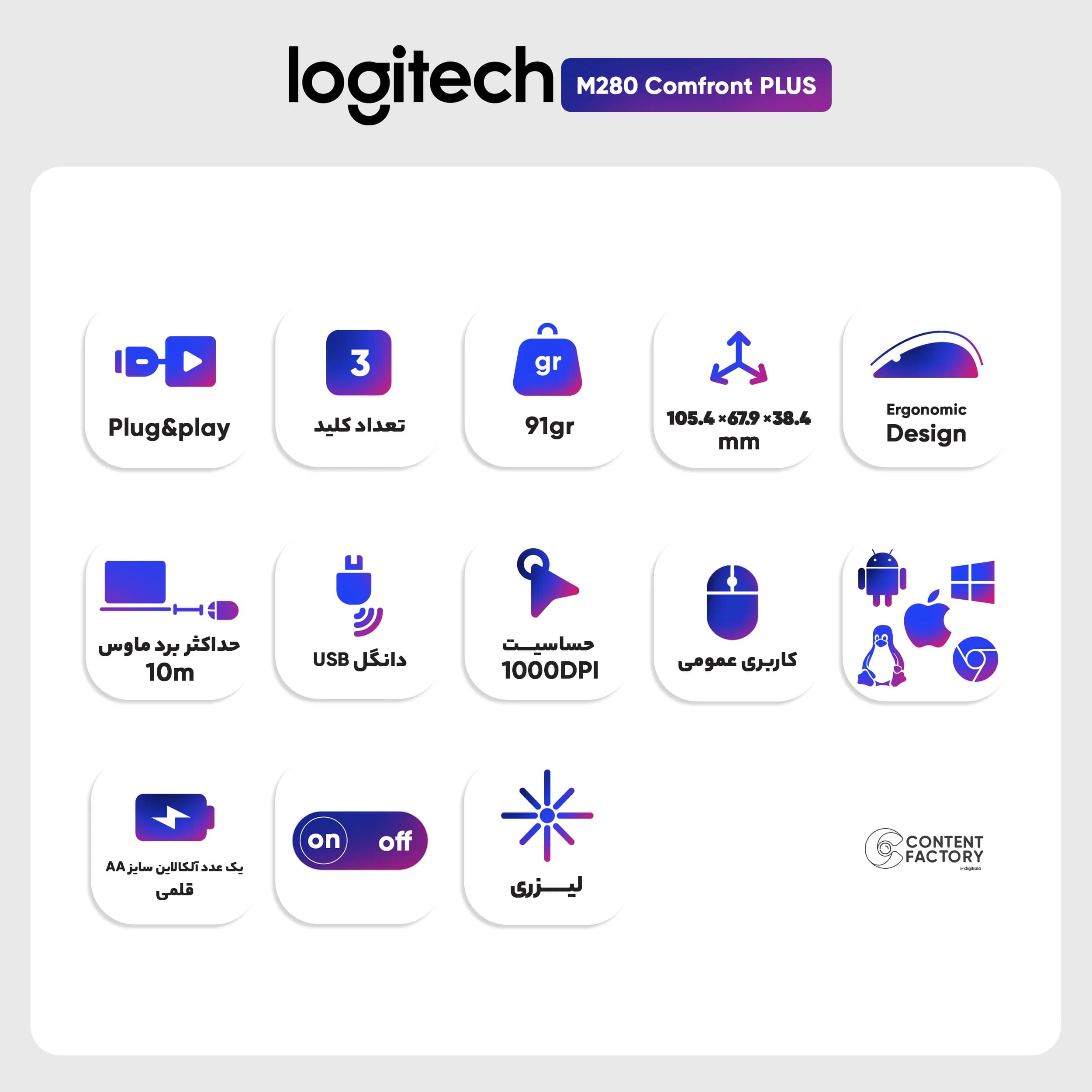 ماوس بی سیم لاجیتک مدل M280 Comfront PLUS — تصویر ۸