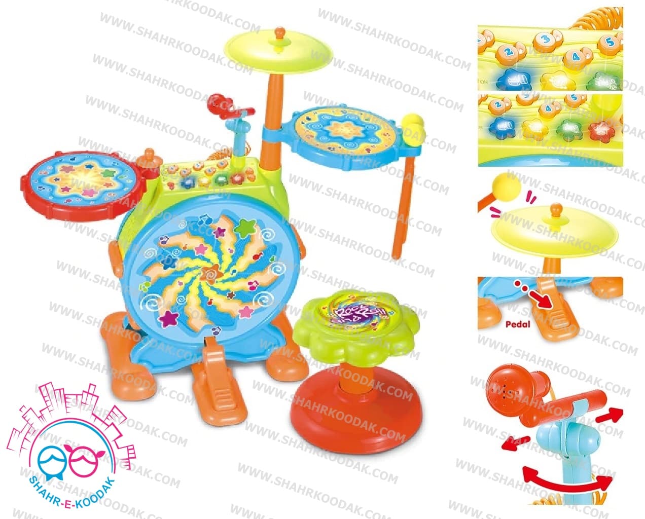 جاز و درام هولي تويز 666 – Huile Toys Melodious Jazz Drum(کالا یک قطعه کوچک پدال را ناقصی دارد) — تصویر ۴