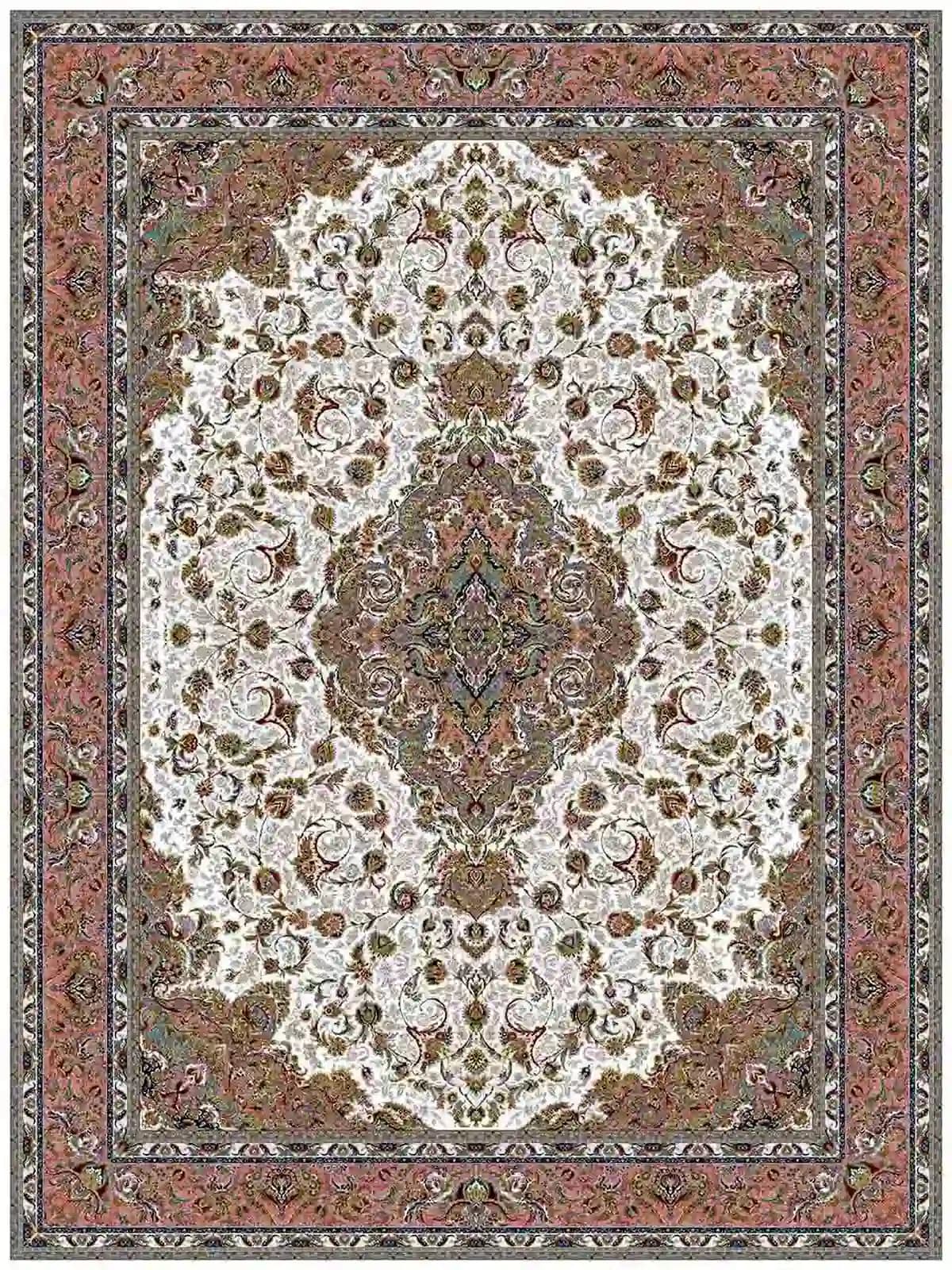 فرش زمرد مشهد 1500 شانه طرح لچک و ترنج کد 45001 تراکم 4500