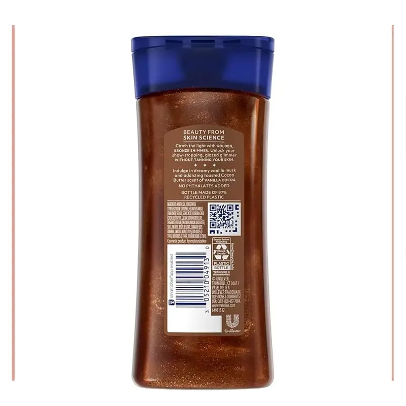 ژل روغن براق کننده بدن وازلین مدل Vaseline Golden Hour Glow Vanilla Cocoa – رطوبت‌رسان و درخشان‌کننده — تصویر ۵