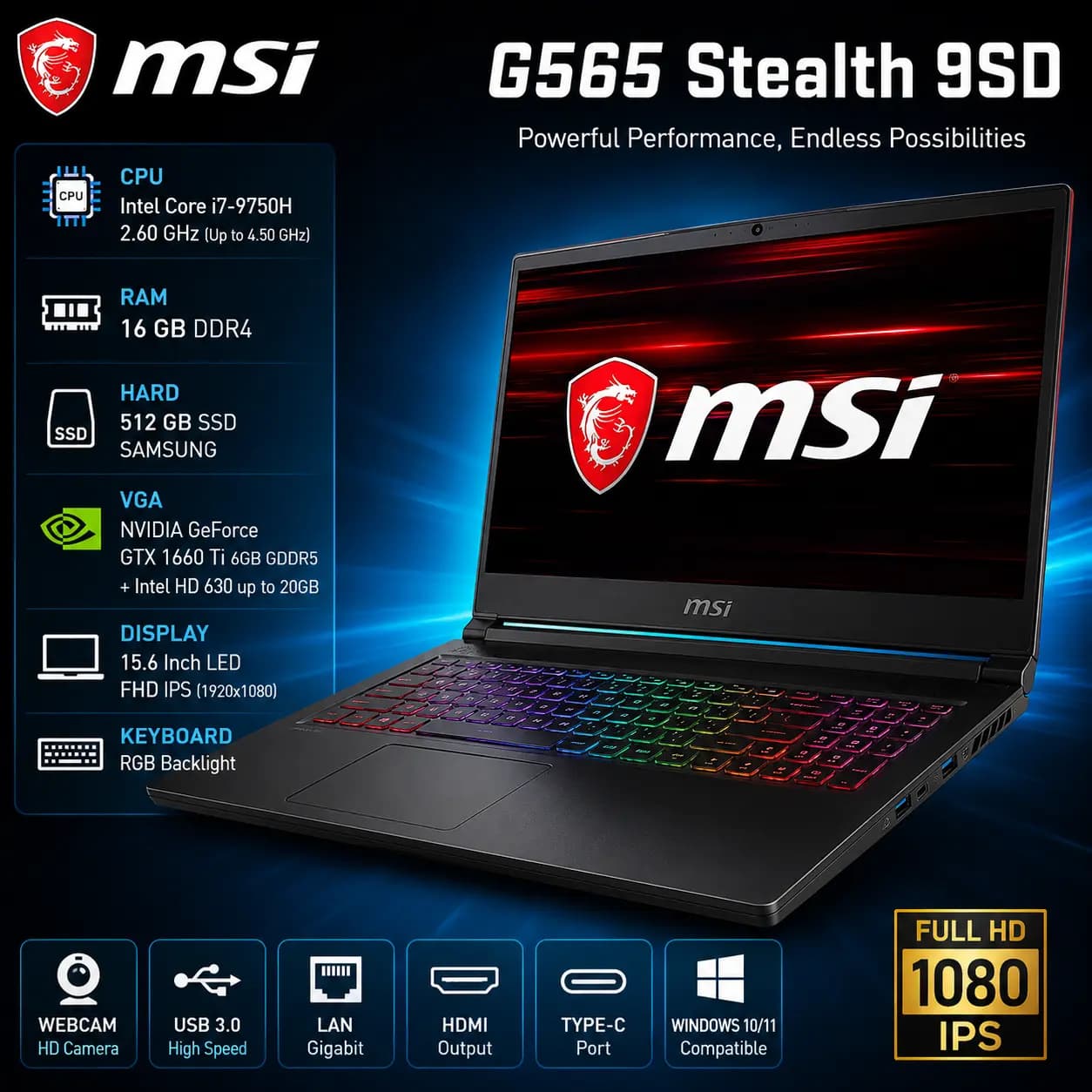 لپ تاپ MSI G565 Stealth 9SD استوک | Core i7 | GTX 1660 Ti | خرید لپتاپ از فروشگاه آنالپ — تصویر ۲