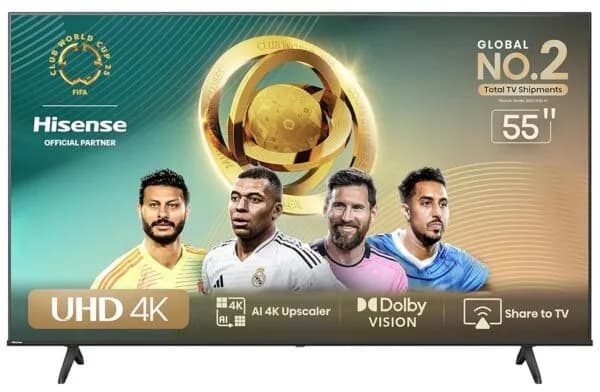 تلویزیون ۵۵ اینچ هایسنس مدل A61 | کیفیت 4K و پردازش هوش مصنوعی