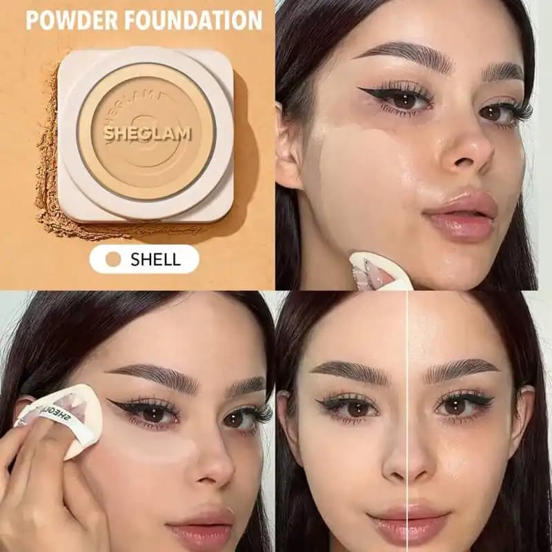 پنکک کرم‌ پودری شیگلم رنگ Shell؛ کاور بالا و مات‌کننده قوی پوست‌های روشن (Sheglam) — تصویر ۳