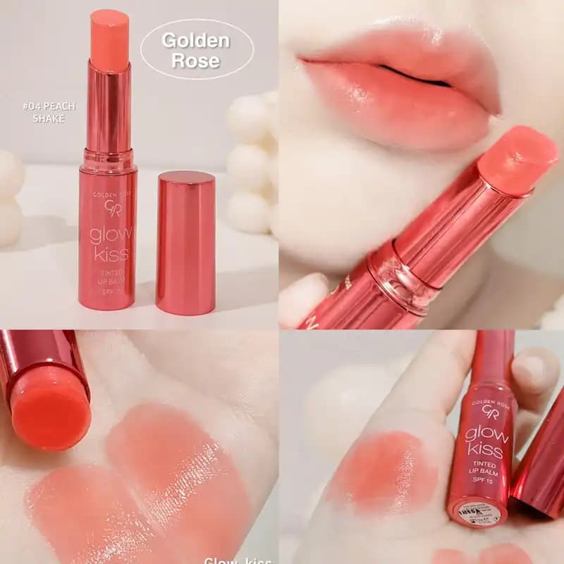 بالم لب رنگی (تینت استیکی) گلدن رز Golden Rose مدل Glow Kiss شماره 04 (Peach Shake) — تصویر ۵