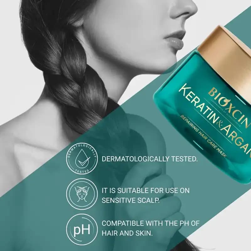 ماسک مو کراتین و آرگان بیوکسین (Bioxcin) کاسه‌ای Keratin & Argan — تصویر ۵