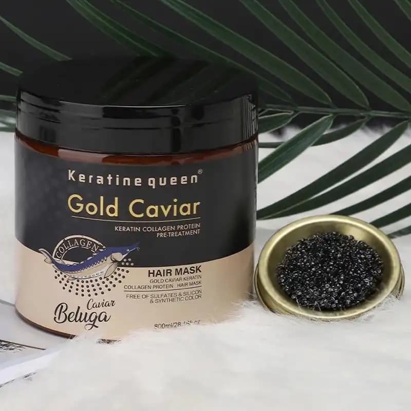 ماسک مو بدون سولفات کراتین کوئین مدل Gold Caviar | ترمیم عمقی و تغذیه مو — تصویر ۴