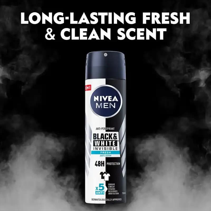 اسپری ضد تعریق مردانه نیوآ Invisible Black and White Fresh اصل Nivea — تصویر ۳