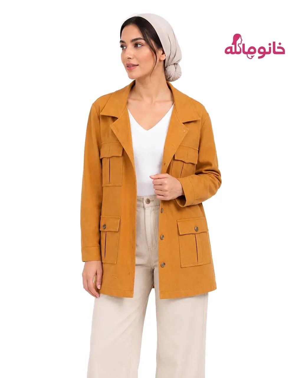 كت کتان زنانه 71184 چهار جیب خردلی