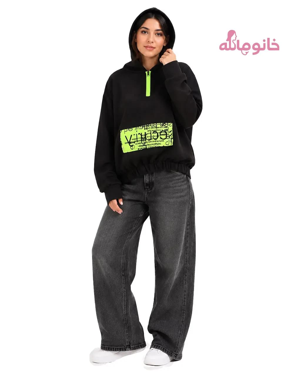 سویشرت کلاه دار 60072 دخترانه نیم زیپ