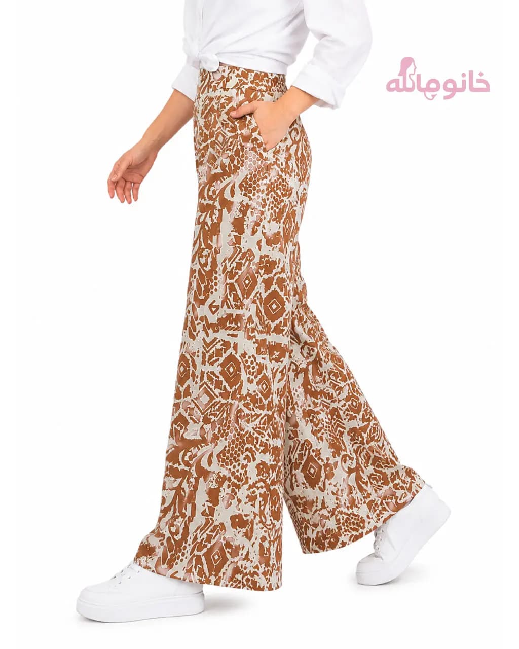شلوار لینن nizel 80665 طرحدار جلو پیلی — تصویر ۴