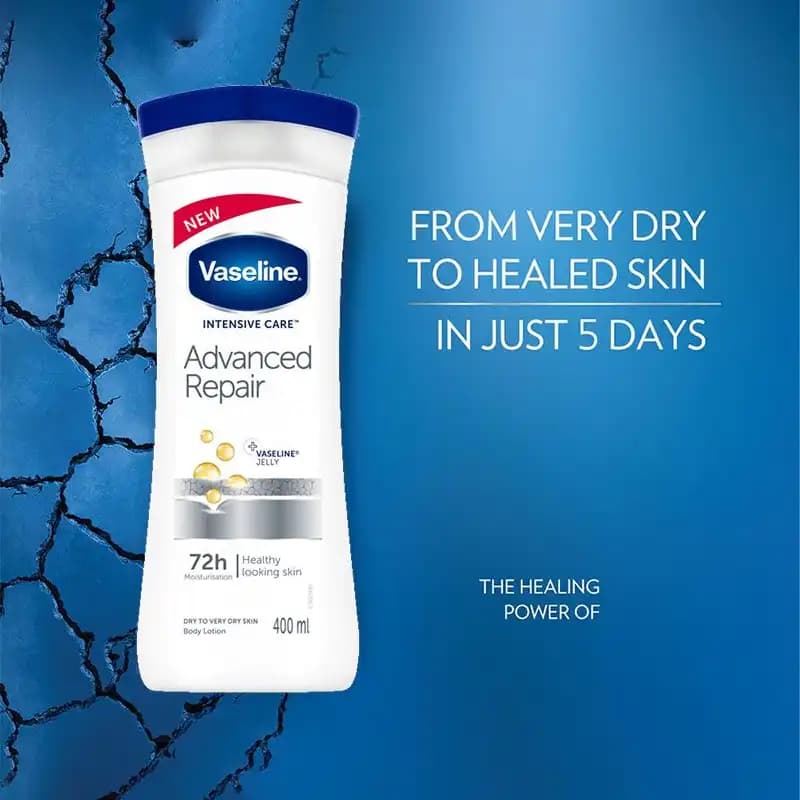 لوسیون بدن وازلین مدل Advanced Repair – رطوبت‌رسانی عمیق 72 ساعته — تصویر ۵