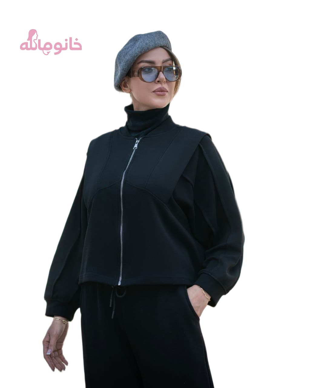 سویشرت مشکی دخترانه 60164 با طراحی اسپرت