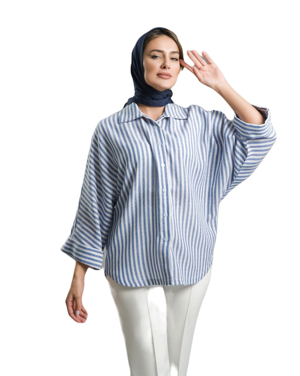 شومیز راه راه کیمونویی آستین سه ربع