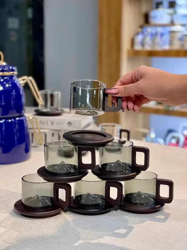 فنجان پیرکس دودی کوه یخی زیره چوبی وارداتی