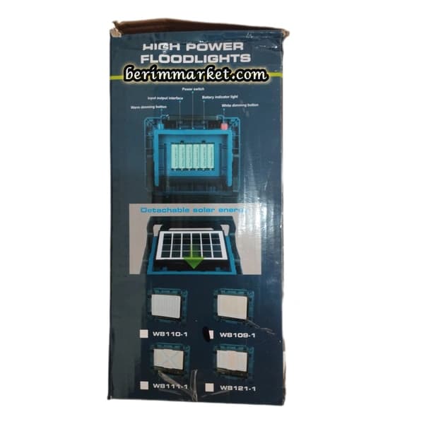 چراغ پروژکتور شارژی خورشیدی 200 وات W8109-1 ضدآب و پاوربانک — تصویر ۴