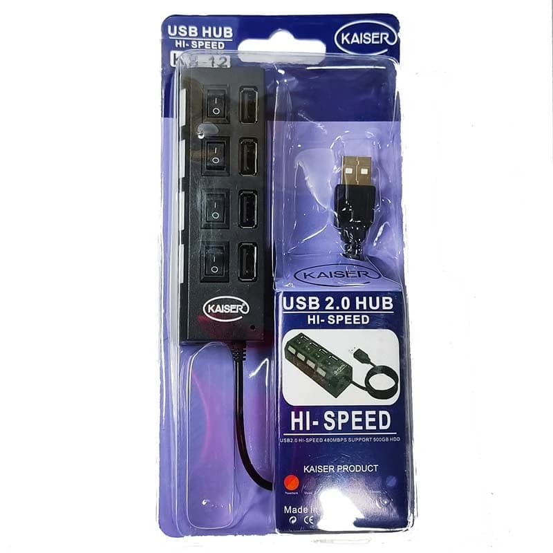 هاب 4 پورت آداپتور خور کلیددار LED دار USB2.0 Kaiser KH-12 — تصویر ۳